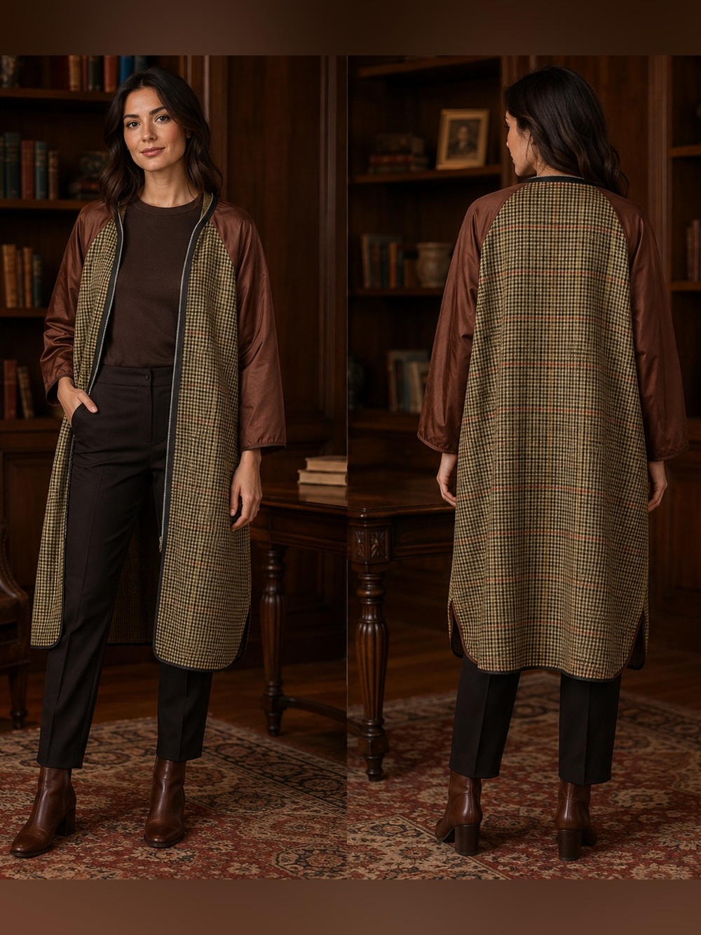 Vintage Academia London Fog Towne Iconic Houndstooth Cardigan Zip-Out Coat Liner